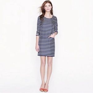 J Crew Silk Navy and White Stripe Mini Shift Dress Size 6